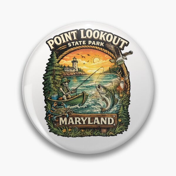 Item preview, Point Lookout State Park Maryland Badge – Lighthouse, Chesapeake Bay Fishing and Wildlife designed and sold by Places On Earth.