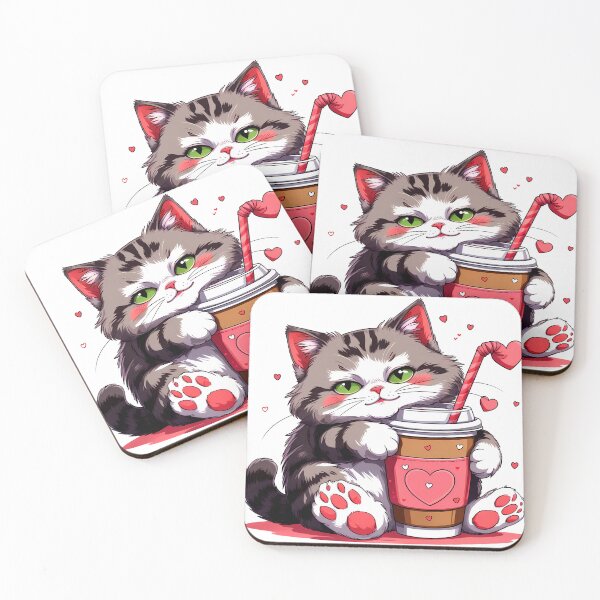 Item preview, Heart Cup Cat – Cozy Valentine Coffee designed and sold by meesub.
