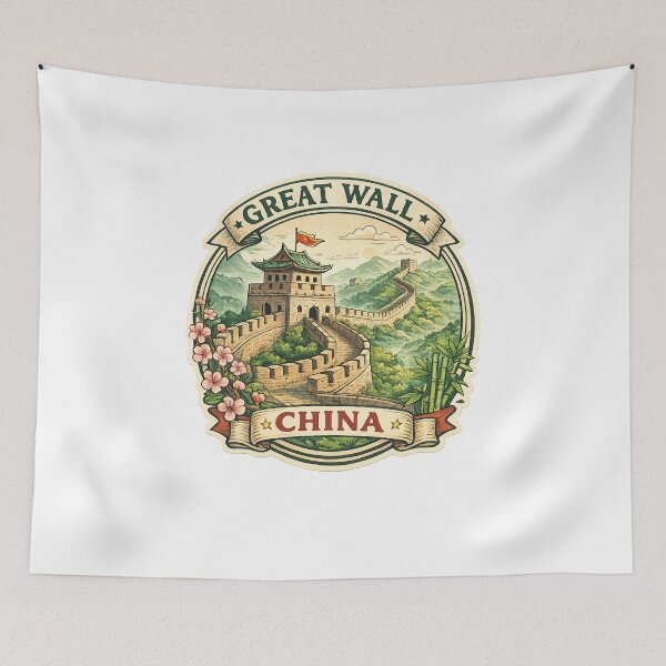 Item preview, Great Wall of China Landscape Scene – Watchtower, Mountains, and Blossoms in Bloom designed and sold by Aryabek.