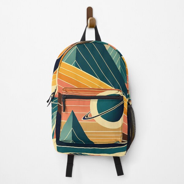 Item preview, Retro Rocket Launch Over Geometric Mountains designed and sold by InkSmithery.