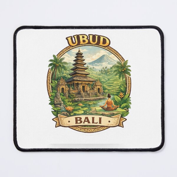 Item preview, Ubud Bali Temple Garden Scene – Balinese Architecture, Lotus Pond and Mount Agung View designed and sold by Aryabek.