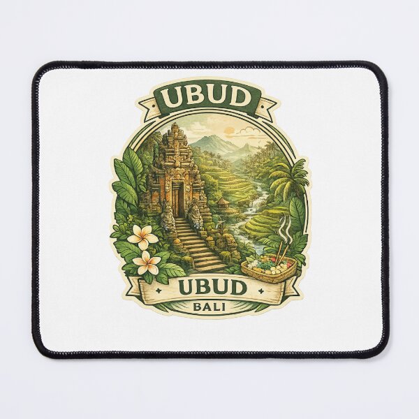 Item preview, Ubud Bali Rice Terrace Vista – Temple Gate, Jungle Valley and Sacred Mountain Scenery designed and sold by Aryabek.