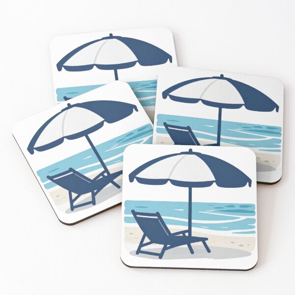 Item preview, Blue & White Beach Chair Under Umbrella – Coastal Summer Illustration designed and sold by myforestfog.