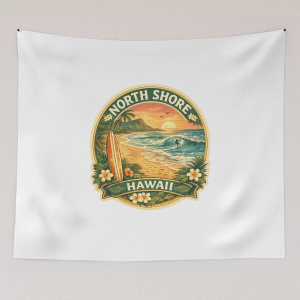 Item preview, North Shore Hawaii Sunset Surf – Palms, Rolling Waves and Tropical Coastline designed and sold by Aryabek.