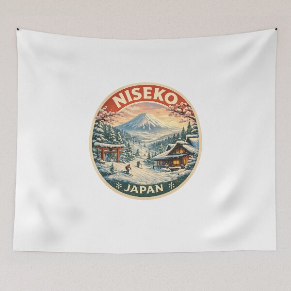 Item preview, Niseko Japan Winter Wonderland – Mount Yotei, Skiers and Traditional Hokkaido Cabin designed and sold by Aryabek.