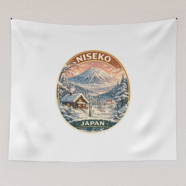 Item preview, Niseko Japan Snowy Mountain Scene – Mount Yotei, Log Cabin and Torii Gate designed and sold by Aryabek.