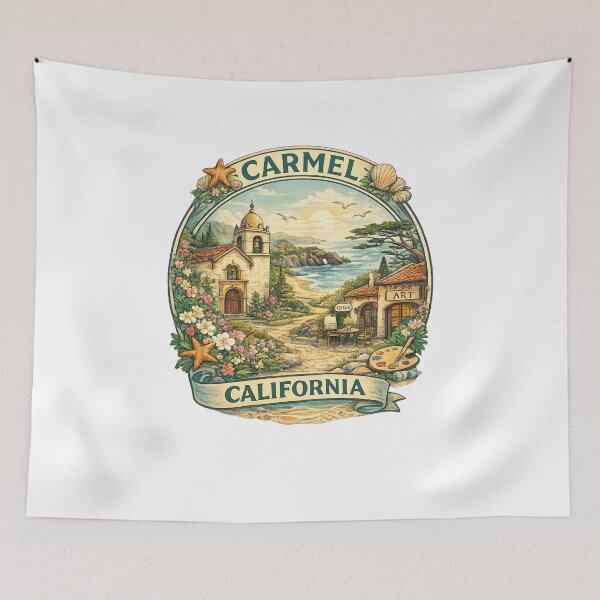 Item preview, Carmel-by-the-Sea California Coastline – Spanish Mission, Coastal Cliffs and Seaside Art Village designed and sold by Aryabek.
