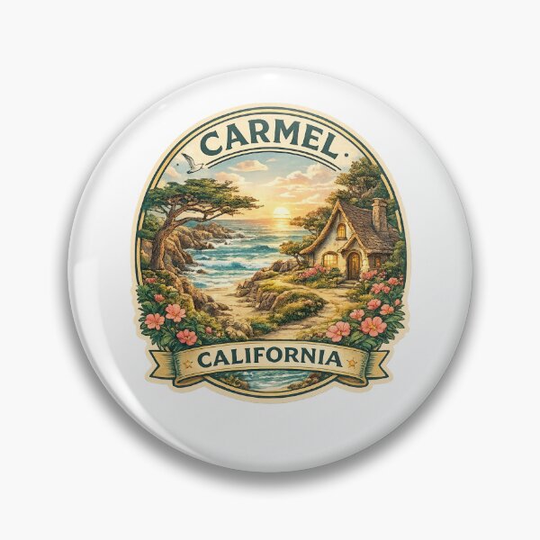 Item preview, Carmel California Seaside Cottage – Coastal Flowers, Cypress Trees and Sunset Shores designed and sold by Aryabek.