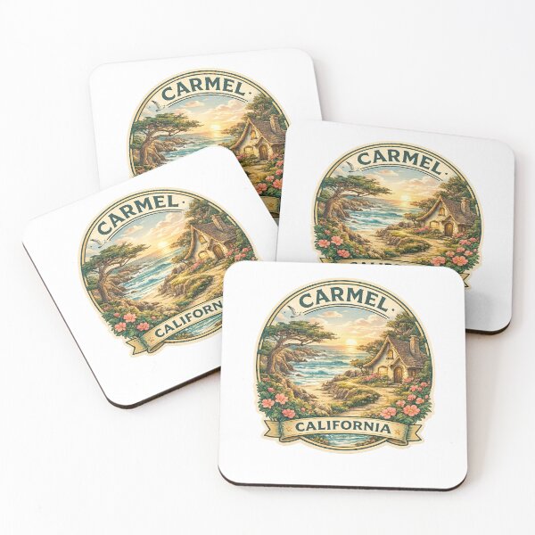 Item preview, Carmel California Seaside Cottage – Coastal Flowers, Cypress Trees and Sunset Shores designed and sold by Aryabek.