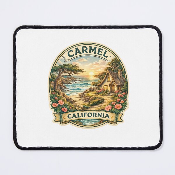 Item preview, Carmel California Seaside Cottage – Coastal Flowers, Cypress Trees and Sunset Shores designed and sold by Aryabek.