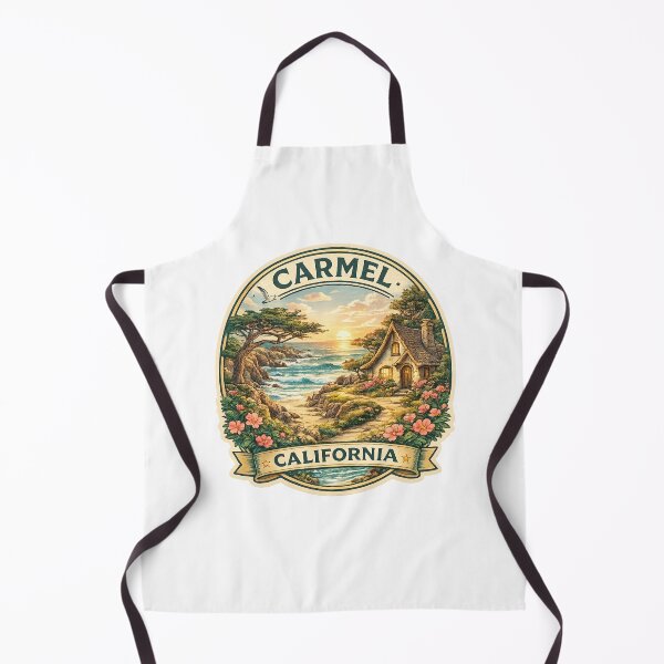Item preview, Carmel California Seaside Cottage – Coastal Flowers, Cypress Trees and Sunset Shores designed and sold by Aryabek.