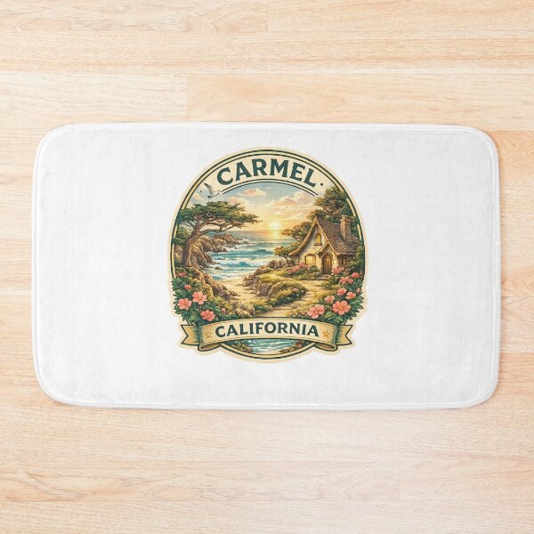 Item preview, Carmel California Seaside Cottage – Coastal Flowers, Cypress Trees and Sunset Shores designed and sold by Aryabek.