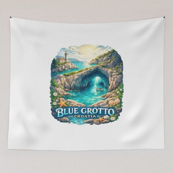 Item preview, Blue Grotto Croatia Escape – Adriatic Sea Arch, Lighthouse Coastline, and Limestone Cliffs of Biševo Island designed and sold by Aryabek.