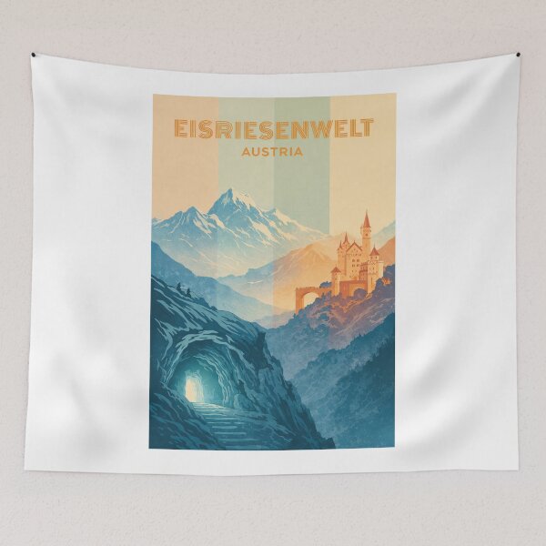 Artikelvorschau, Eisriesenwelt-Höhlenpfad – Gefrorener Eingang, Blick auf die österreichischen Berge und die Festung Werfen entworfen und verkauft von Aryabek.
