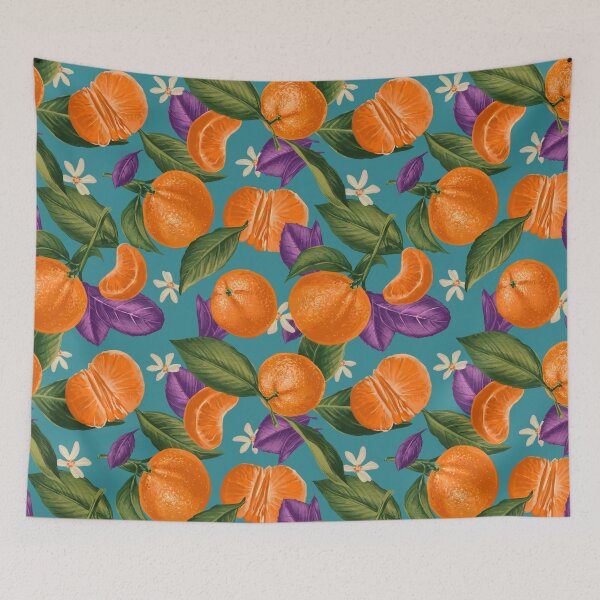 Item preview, Mandarin and basil seamless pattern, hand drawn ornament, textile print designed and sold by NatalkaP.
