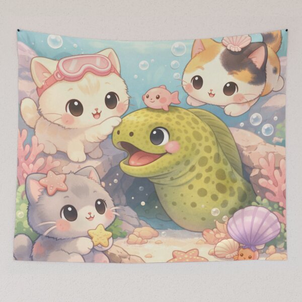 Item preview, Moray Eel and kawaii cats  designed and sold by DamioPolArt.