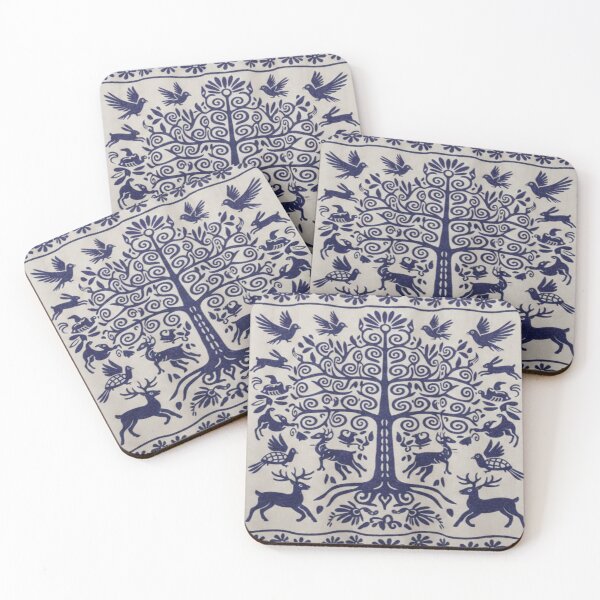 Item preview, Indigo Tree of Life Folk Art Illustration designed and sold by The-Tiny-Canvas.