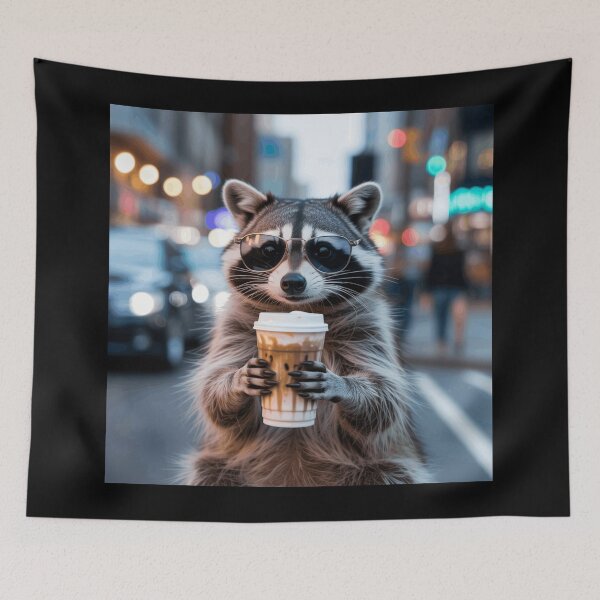 Item preview, Raccoon drinking iced coffee  designed and sold by Meryem Mamouni.