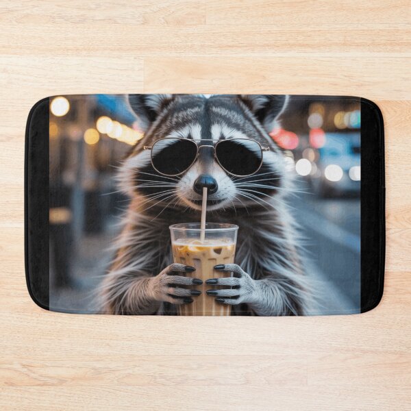 Item preview, Raccoon drinking iced coffee funny designed and sold by Meryem Mamouni.