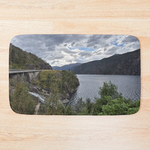Item preview, Peaceful Mountain Fjord with Bridge – Scandinavian Nature designed and sold by ByIvette.