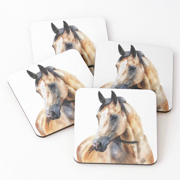 Item preview, Golden Buckskin Horse Watercolor Portrait Art designed and sold by Rutvain.