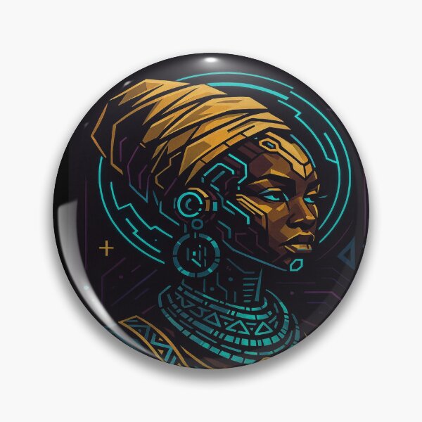 Item preview, Afrofuturist Queen – Cyberpunk African Portrait Illustration designed and sold by myforestfog.