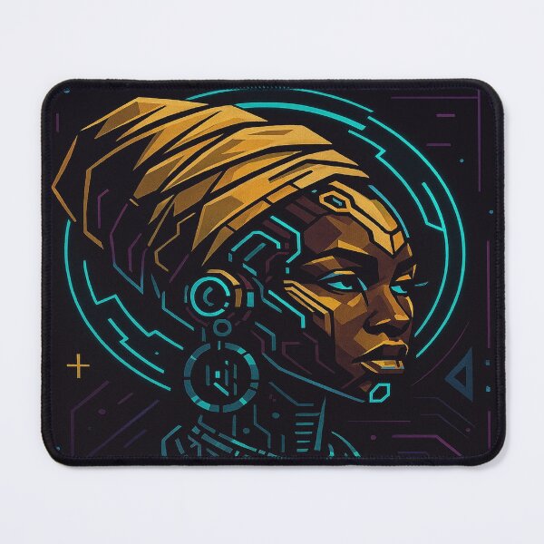 Item preview, Afrofuturist Queen – Cyberpunk African Portrait Illustration designed and sold by myforestfog.