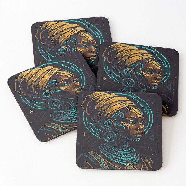 Item preview, Afrofuturist Queen – Cyberpunk African Portrait Illustration designed and sold by myforestfog.