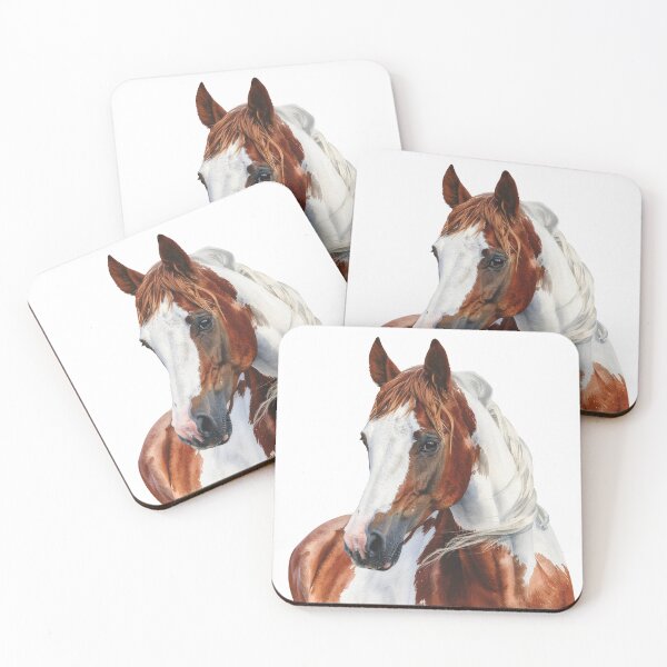 Item preview, Chestnut Pinto Horse Watercolor Portrait Illustration designed and sold by Rutvain.