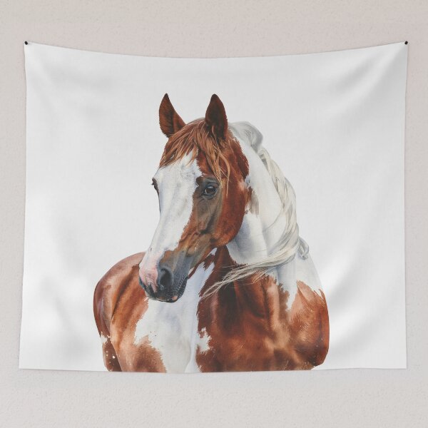 Item preview, Chestnut Pinto Horse Watercolor Portrait Illustration designed and sold by Rutvain.