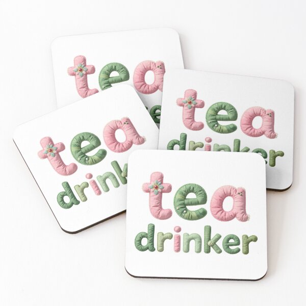 Item preview, TEA DRINKER - IN PINK AND GREEN FAUX LETTERING designed and sold by AlexOBrienArt.