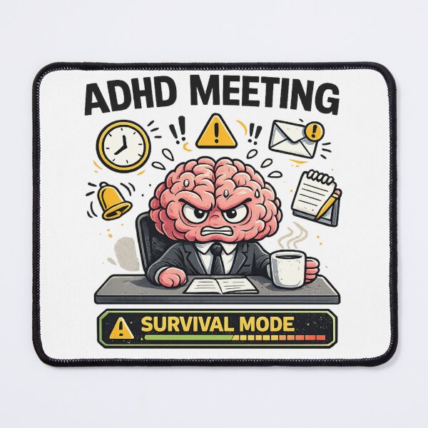Item preview, ADHD Meeting Survival Mode Funny Brain Meme designed and sold by FeralMindStudio.