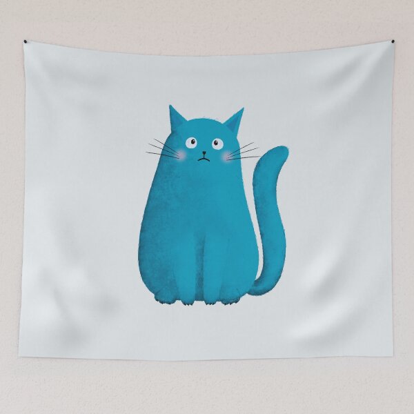 Item preview, Sad Cat Illustration – Light Blue Moody Cute Cat Art for Cat Lovers designed and sold by Brightful Creations .