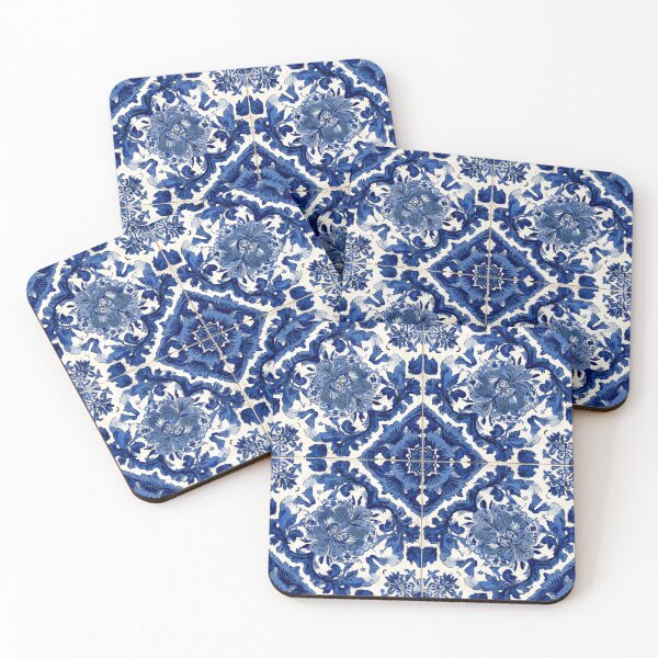 Item preview, Royal Delft Blue Portuguese Floral Tile Pattern designed and sold by GrinGalore.