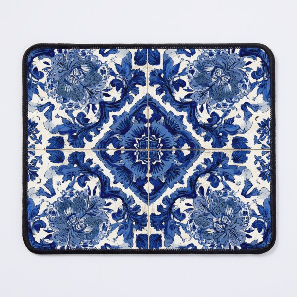 Item preview, Royal Delft Blue Portuguese Floral Tile Pattern designed and sold by GrinGalore.