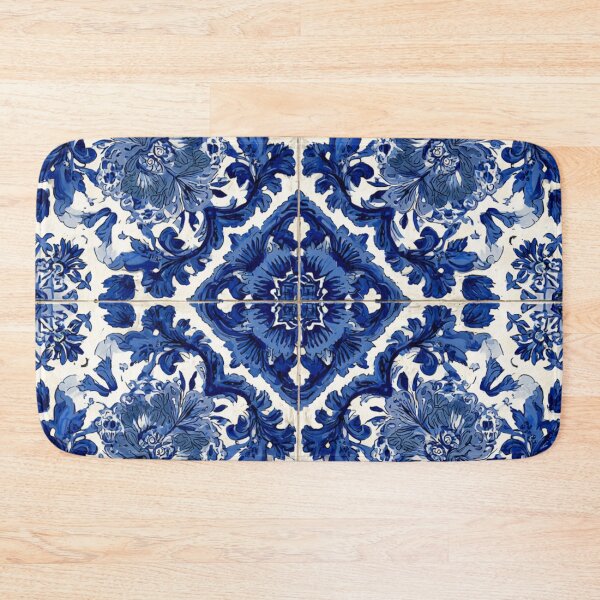 Item preview, Royal Delft Blue Portuguese Floral Tile Pattern designed and sold by GrinGalore.