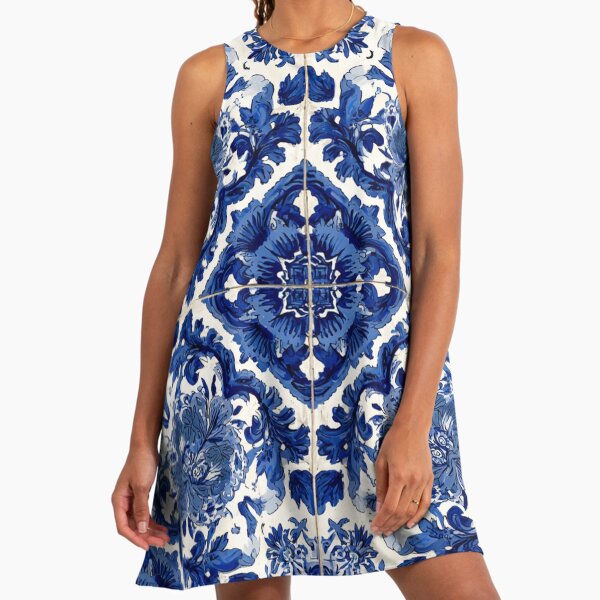 Royal Delft Blue Flower Basket Delft A-Line Dress