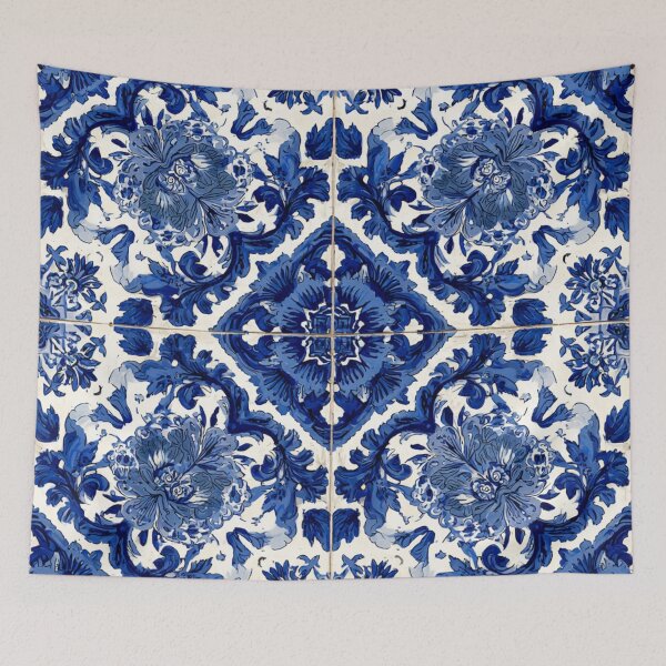 Item preview, Royal Delft Blue Portuguese Floral Tile Pattern designed and sold by GrinGalore.