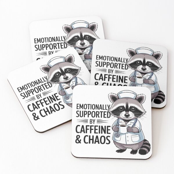 Item preview, Emotionally Supported by Caffeine & Chaos – Funny Nurse Raccoon Gift for ICU & ER Nurses designed and sold by HubCreates.
