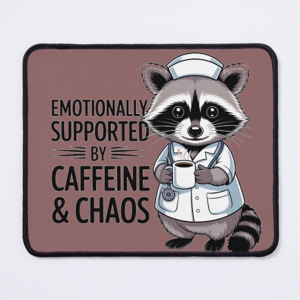 Item preview, Emotionally Supported by Caffeine & Chaos – Funny Nurse Raccoon Gift for ICU & ER Nurses designed and sold by HubCreates.