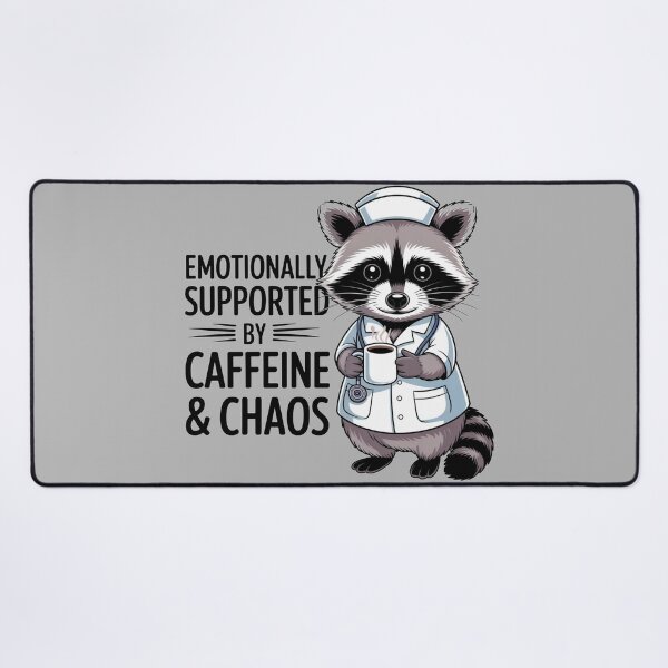 Item preview, Emotionally Supported by Caffeine & Chaos – Funny Nurse Raccoon Gift for ICU & ER Nurses designed and sold by HubCreates.