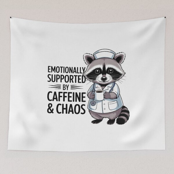 Item preview, Emotionally Supported by Caffeine & Chaos – Funny Nurse Raccoon Gift for ICU & ER Nurses designed and sold by HubCreates.