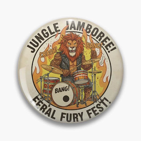 Item preview, Feral Fury Fest: Hard Rock Lion Drummer Jungle Jamboree Illustration designed and sold by ART-POD-PL.