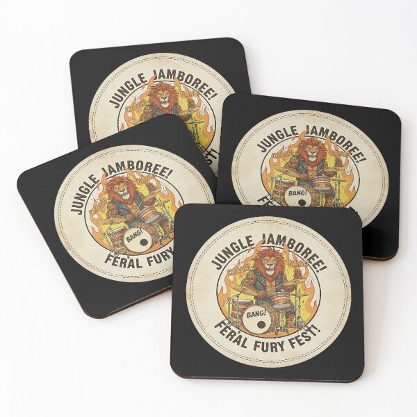 Item preview, Feral Fury Fest: Hard Rock Lion Drummer Jungle Jamboree Illustration designed and sold by ART-POD-PL.