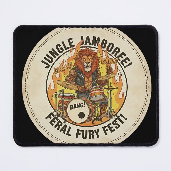 Item preview, Feral Fury Fest: Hard Rock Lion Drummer Jungle Jamboree Illustration designed and sold by ART-POD-PL.