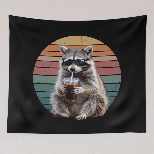 Item preview, Raccoon drinking iced coffee funny designed and sold by Meryem Mamouni.