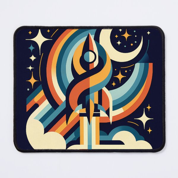 Item preview, Retro Rocket Launch with Rainbow Trails designed and sold by InkSmithery.