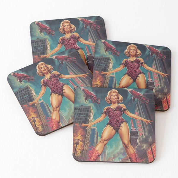 Item preview, Giantess Rampage Retro Poster | 1950s B-Movie Glamorous Giantess | Neon Metropolis Art Print designed and sold by MissSaylor.