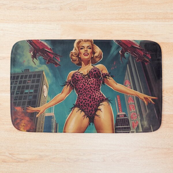 Item preview, Giantess Rampage Retro Poster | 1950s B-Movie Glamorous Giantess | Neon Metropolis Art Print designed and sold by MissSaylor.