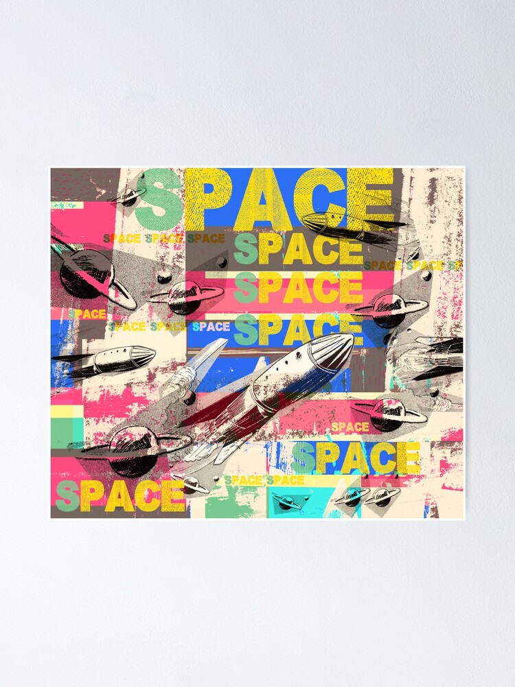 Thumbnail 1 of 3, Poster, Retro Space Rockets Collage Adventure designed and sold by Mauswohn.